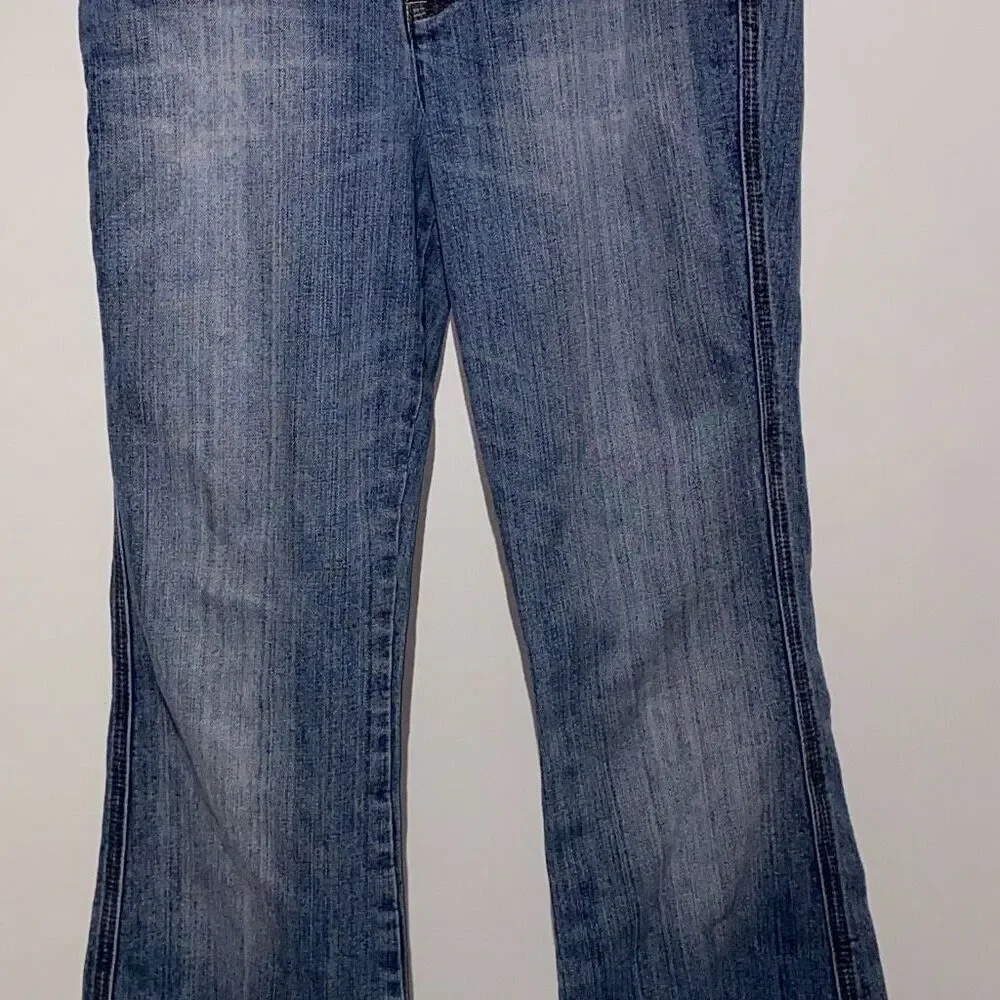 JouJou Womens Bootcut Jeans Medium Wash‎ Embroidered Heart Button Y2K Blue Denim